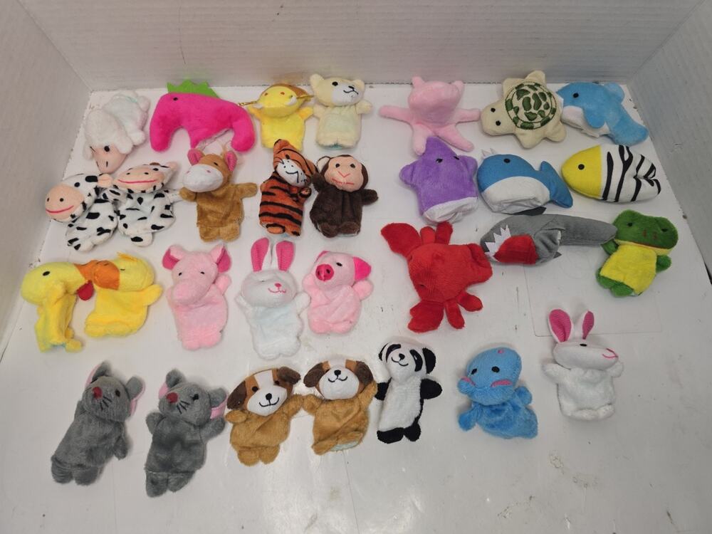 ASSORTED LOT 30 PLUSH ANIMAL FINGER PUPPETS STORYTIME LEARNING PLAY USED Farm